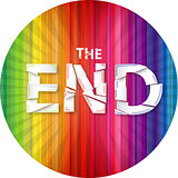 Words "the end" on the rainbow background
