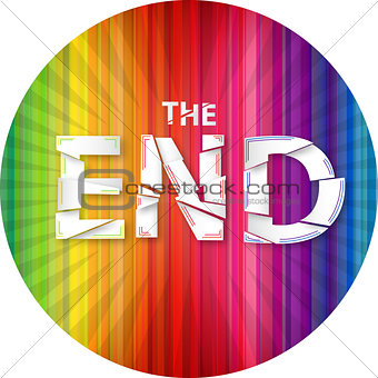 Words "the end" on the rainbow background