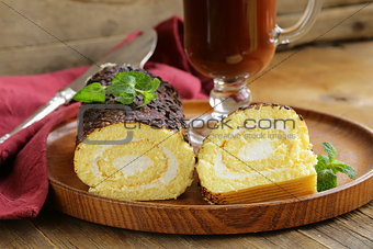 vanilla roll cake with chocolate