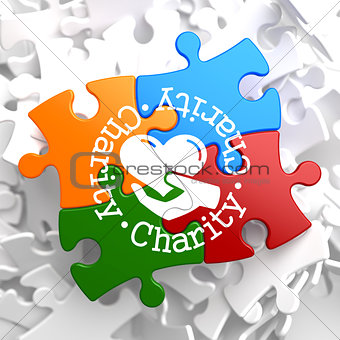 Charity Concept on Multicolor Puzzle.