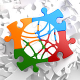Social Network Icon on Multicolor Puzzle.