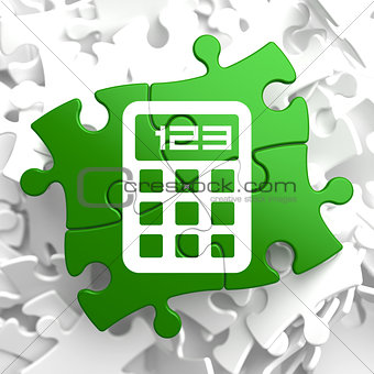 Calculator Icon on Green Puzzle.