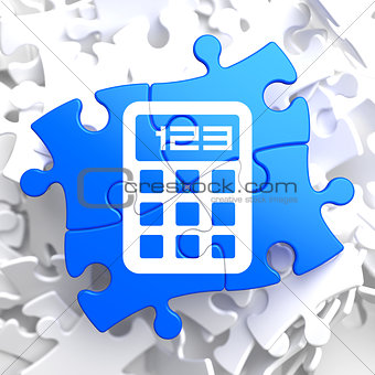 Calculator Icon on Blue Puzzle.
