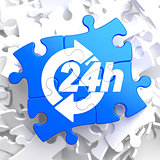 Service 24h Icon on Blue Puzzle.