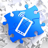 Smartphone Icon on Blue Puzzle.