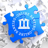 Online Banking Concept on Blue Puzzle.