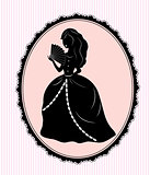 vintage  female  silhouette on pink background