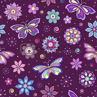 abstract colorful flowers and butterflies