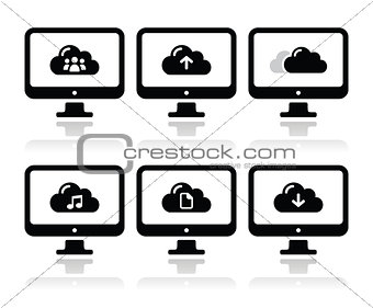 Computer and cloud vector icons set for web