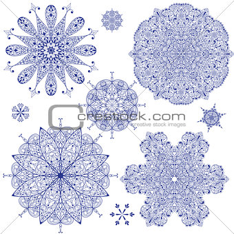 Vector Blue Highly Detailed Snowflakes