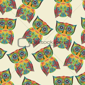 Vector Seamless Pattern with Bright Owls