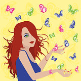 Woman with butterflies around her