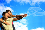 Couple pointing to clouds shaped like a car.