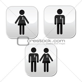 Man and woman with awareness ribbons buttons set