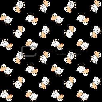Funny sheeps pattern on a black background