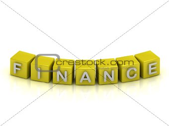 Finance text on a gold cubes