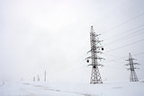 power line near the road in winter