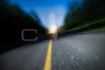 Blurry Road at Night. Drunk Driving, Speeding or Being too Tired