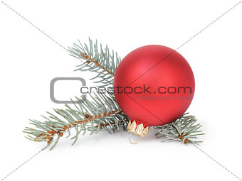 blue spruce twig with christmas ball