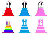 wedding cakes with couples, vector set