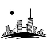 black and white silhouette of city. Vector simple drawing