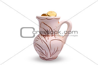 Ukrainian coins in a clay jug