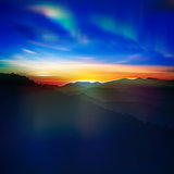 abstract background with sunset and mountains