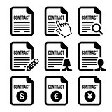 Business or work contract signing vector icons set