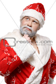 Santa Claus is thinking, white background