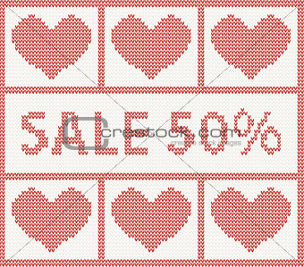Christmas Sale.Knitted pattern with hearts