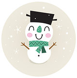 Cute retro Snowman boy in circle isolated on beige
