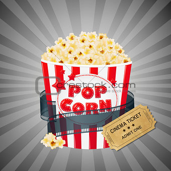 Grey Grungy Background With Popcorn And Tickets