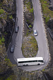 Coach in hairpin curve