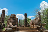 Ancient lion guards near entrance