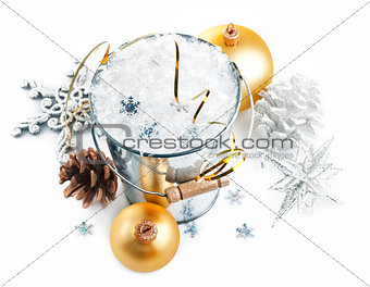 christmas decoration with snow and snowflake