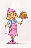 little girl cooking sweet cake at the kitchen