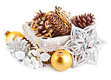 christmas decoration with pinecone in basket