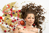 christmas portrait of woman with xmas decorations 