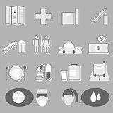 Hospital and medical icons on gray background