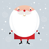 Cute Santa in red costume on snowing background