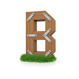 Wooden letter B in the grass