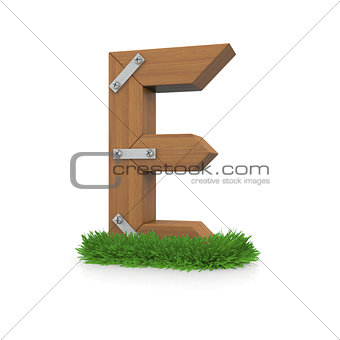 Wooden letter E in the grass