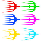 Flying airplane  stylized vector illustration.  Airliner, jet.