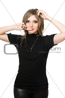 Portrait of playful young woman. Isolated