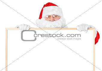 Santa and empty white board over white
