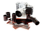 analog vintage SLR camera and color negative films
