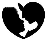 Couple faces heart silhouette