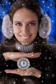 Winter Girl with Clock