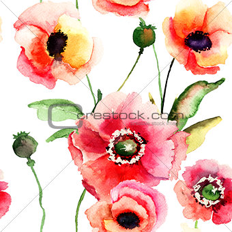 Seamless pattern with Poppy flowers
