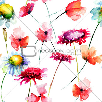 Watercolor illustration with wild flowers